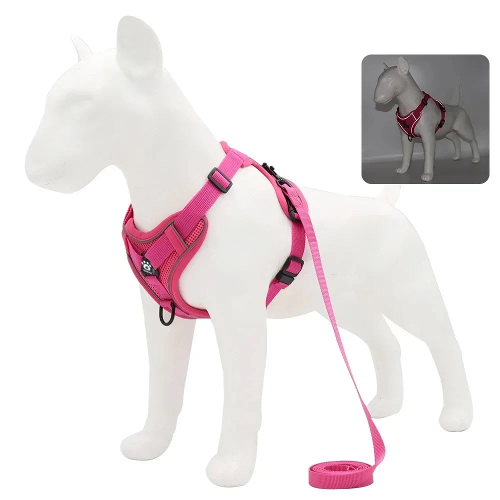 Dog Harness with 1.5M Traction Leash Set No Pull Dog Vest Strap Adjustable Reflective Breathable Harness for Dogs Puppy and Cats