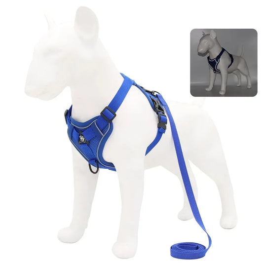 Dog Harness with 1.5M Traction Leash Set No Pull Dog Vest Strap Adjustable Reflective Breathable Harness for Dogs Puppy and Cats