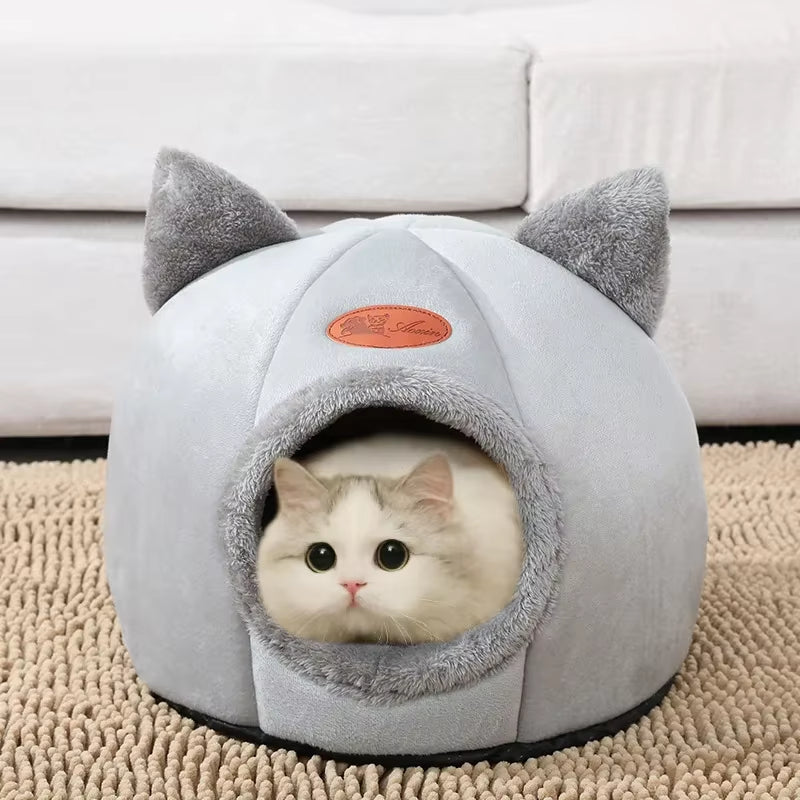 Winter Cozy Cave Nest for Cats and Small Dogs - Deep Sleep Comfort Indoor Mat Basket