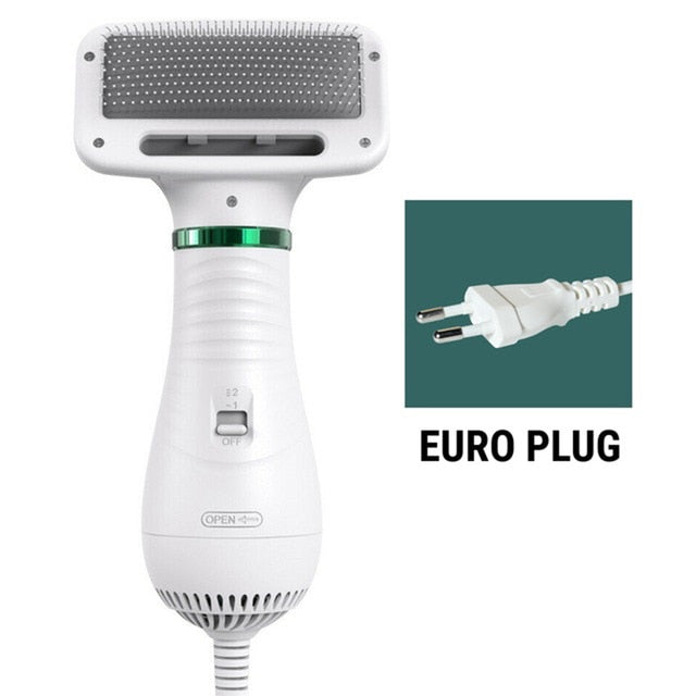 Portable 2-in-1 dog hair dryer and grooming comb