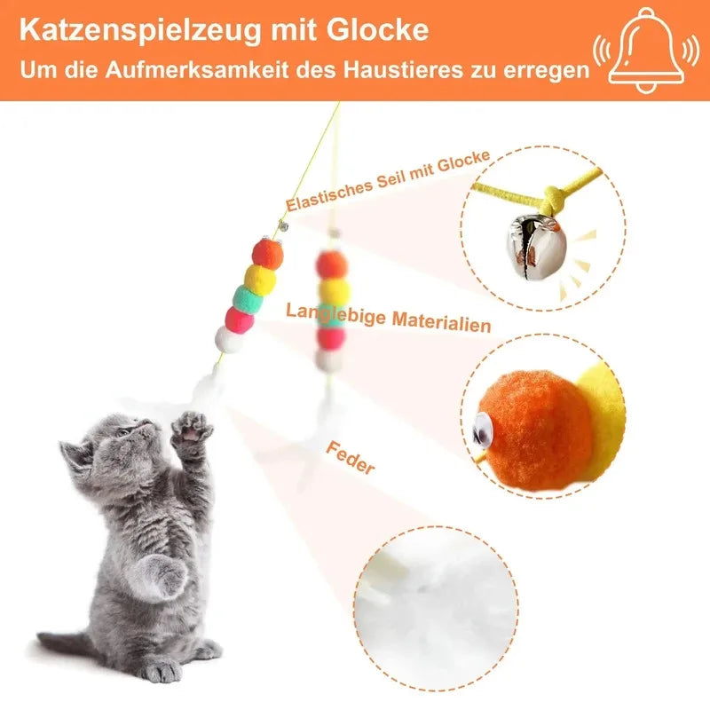 Feather Ball Caterpillar Cat Toy with Retractable Rope and Sound Features
