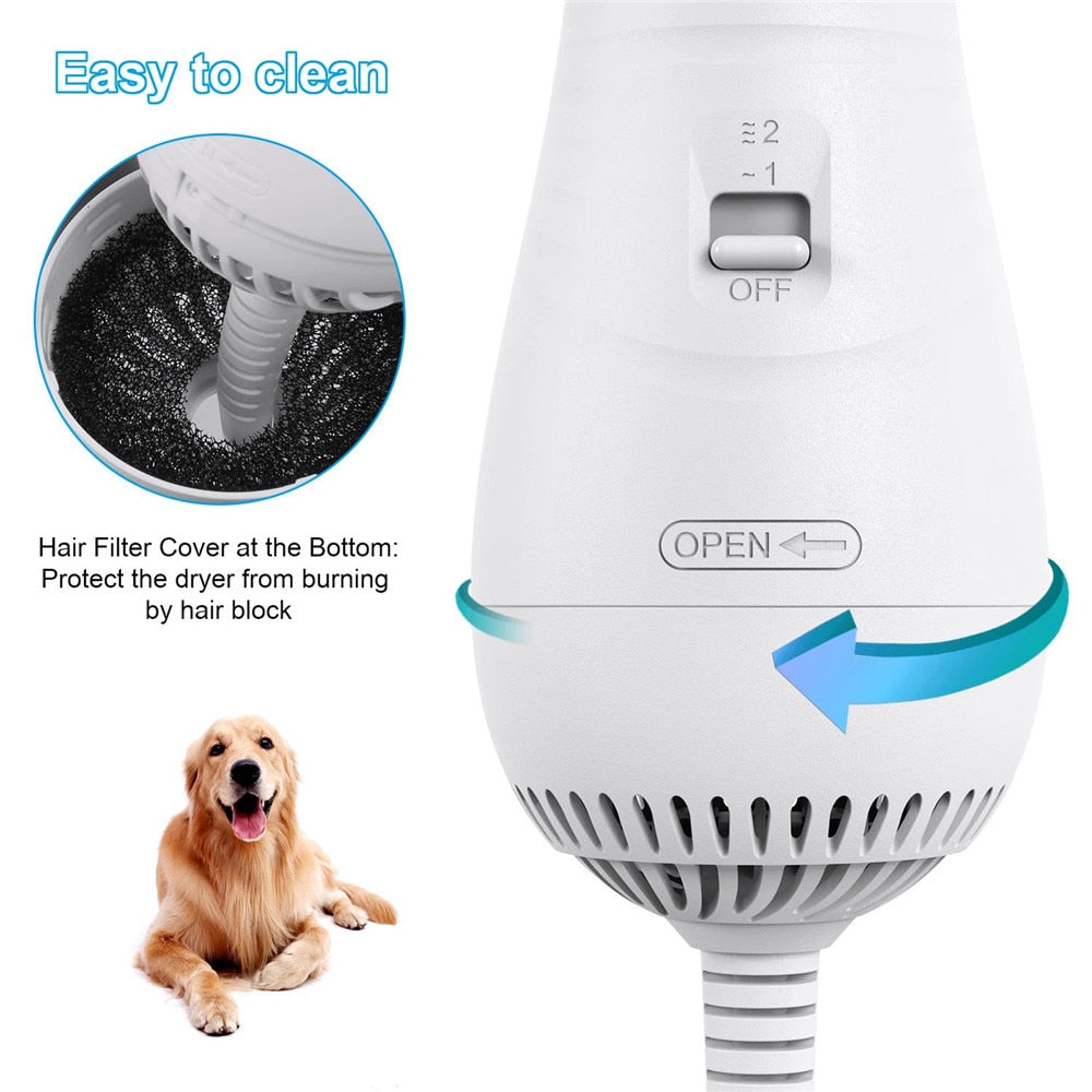 Portable 2-in-1 dog hair dryer and grooming comb