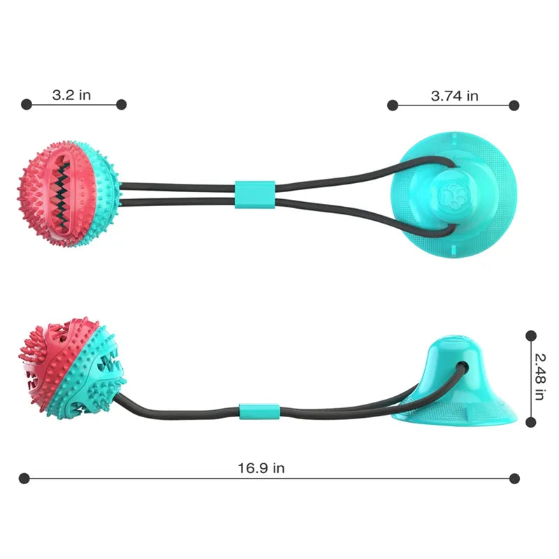 Suction ball interactive dog toy stuck to a floor