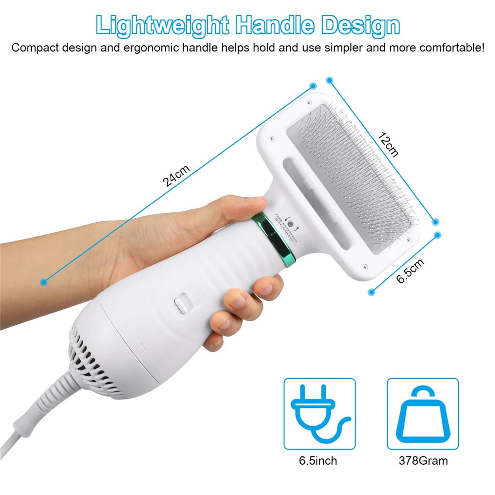 Portable 2-in-1 dog hair dryer and grooming comb
