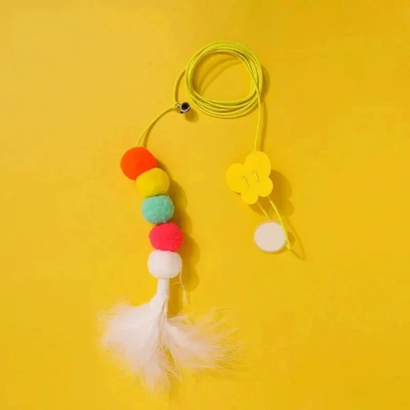 Feather caterpillar wand toy for cats with retractable rope