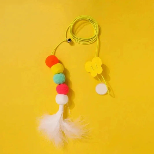 Feather caterpillar wand toy for cats with retractable rope