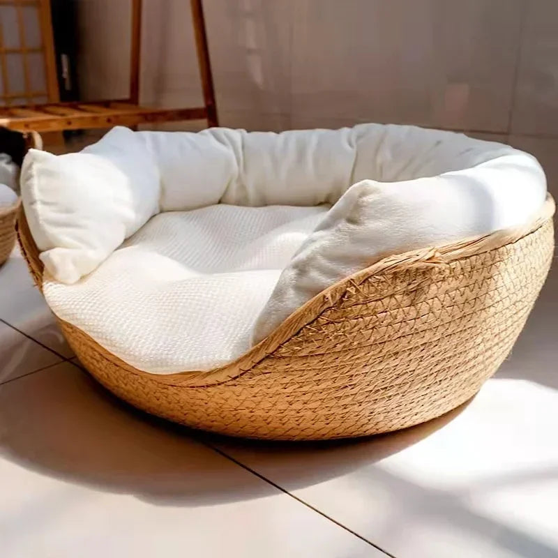 Luxury woven pet bed with removable cushion for cats and dogs