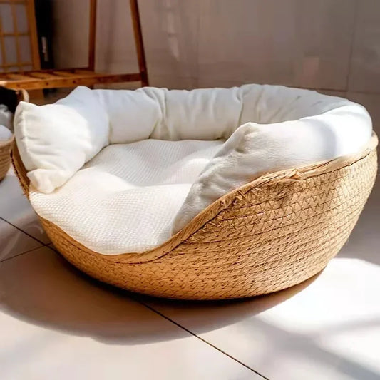 Luxury woven pet bed with removable cushion for cats and dogs