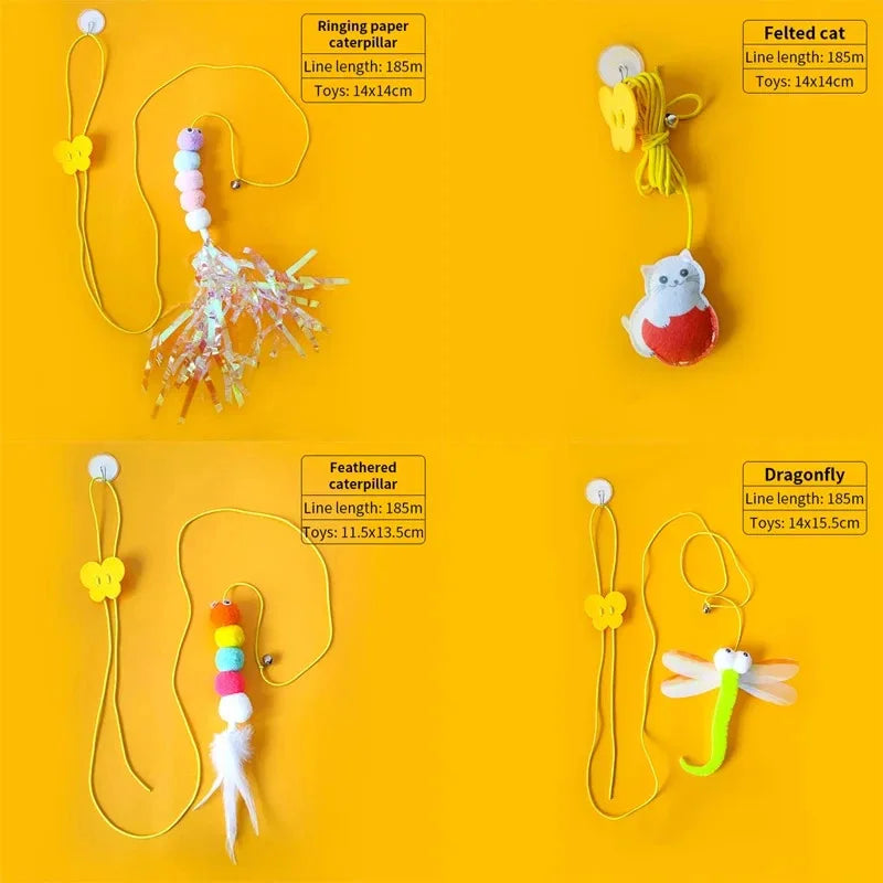 Feather Ball Caterpillar Cat Toy with Retractable Rope and Sound Features