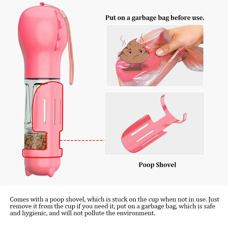 3-in-1 Multifunctional Portable Pet Water Bottle and Food Feeder with Leak-Proof Poop Dispenser