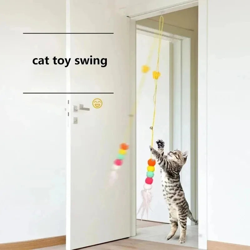 Feather Ball Caterpillar Cat Toy with Retractable Rope and Sound Features