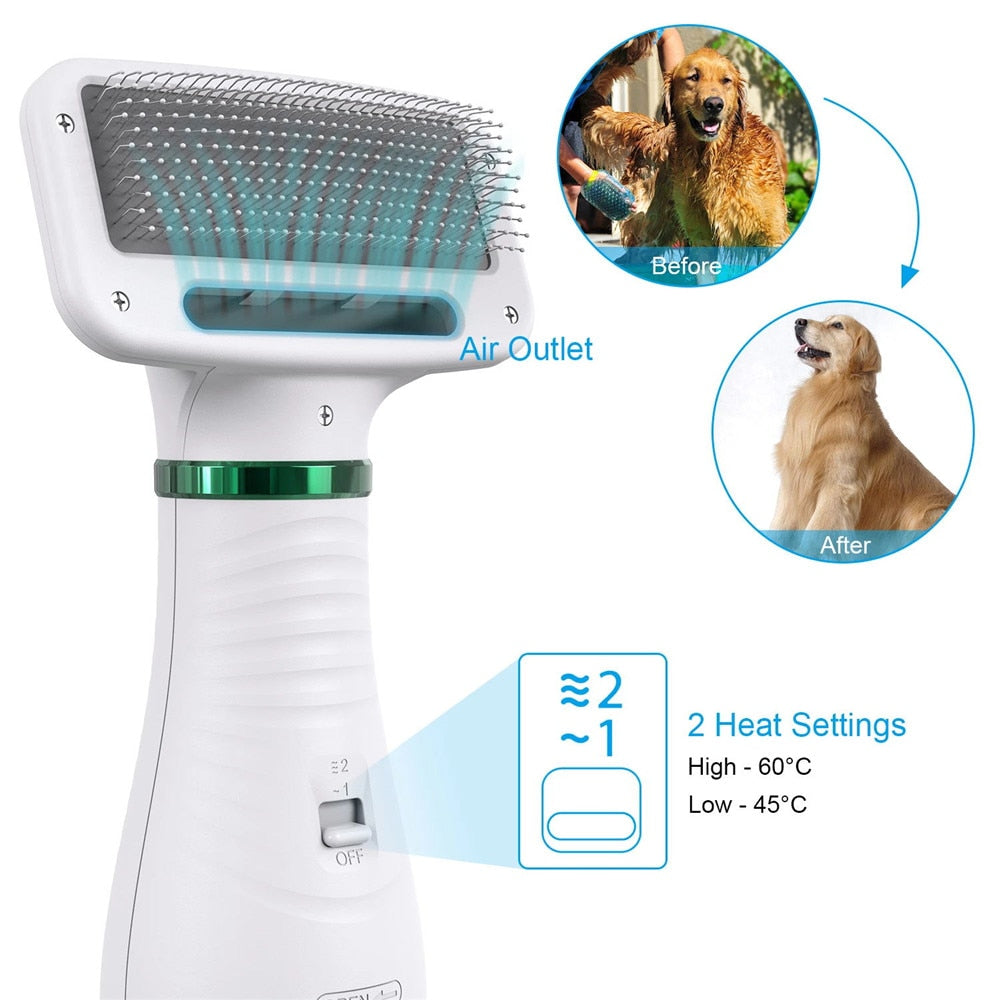 Portable 2-in-1 dog hair dryer and grooming comb