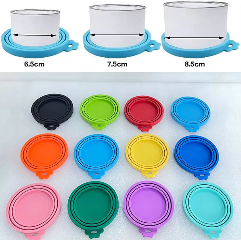 2Pcs/Set Reusable Pet Food Can Cover Silicone Dogs Cats Storage Tin Cap Lid Seal Cover with Spoon