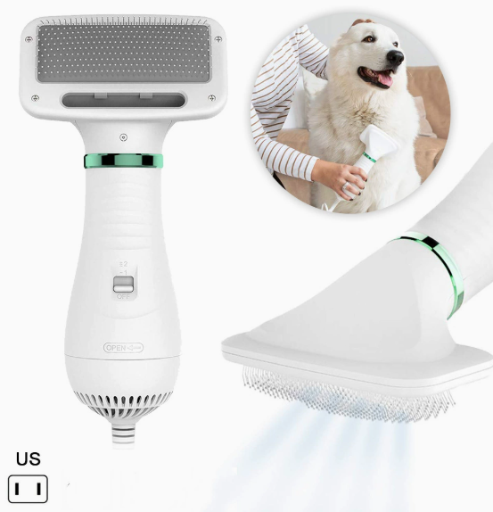 Portable 2-in-1 dog hair dryer and grooming comb