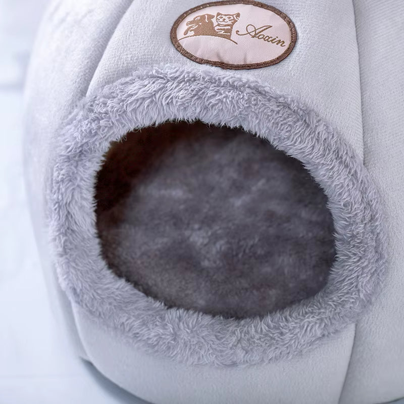Winter Cozy Cave Nest for Cats and Small Dogs - Deep Sleep Comfort Indoor Mat Basket